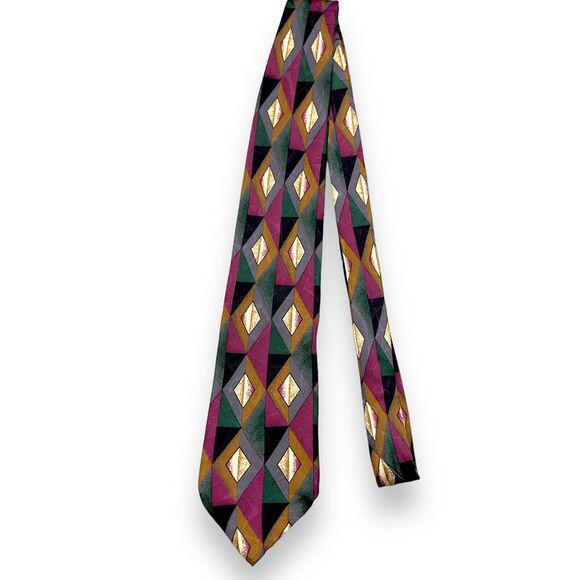 Stefano Milano Mens Silk Dress Tie Made in Italy Geometric Design 60"‎ 3.75" - Picture 2 of 10